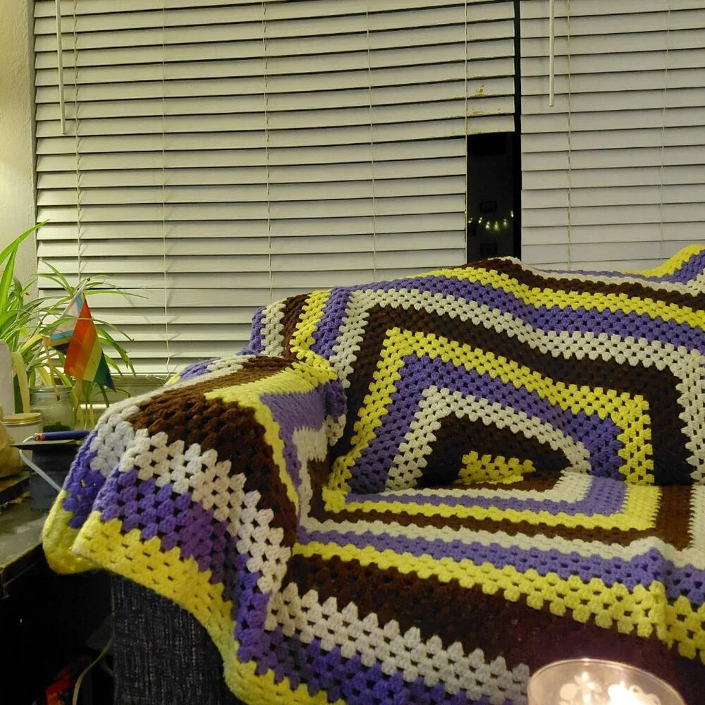 Cottagecore Crochet Granny Square Blanket Vintage Style Afghan Throw 58in
